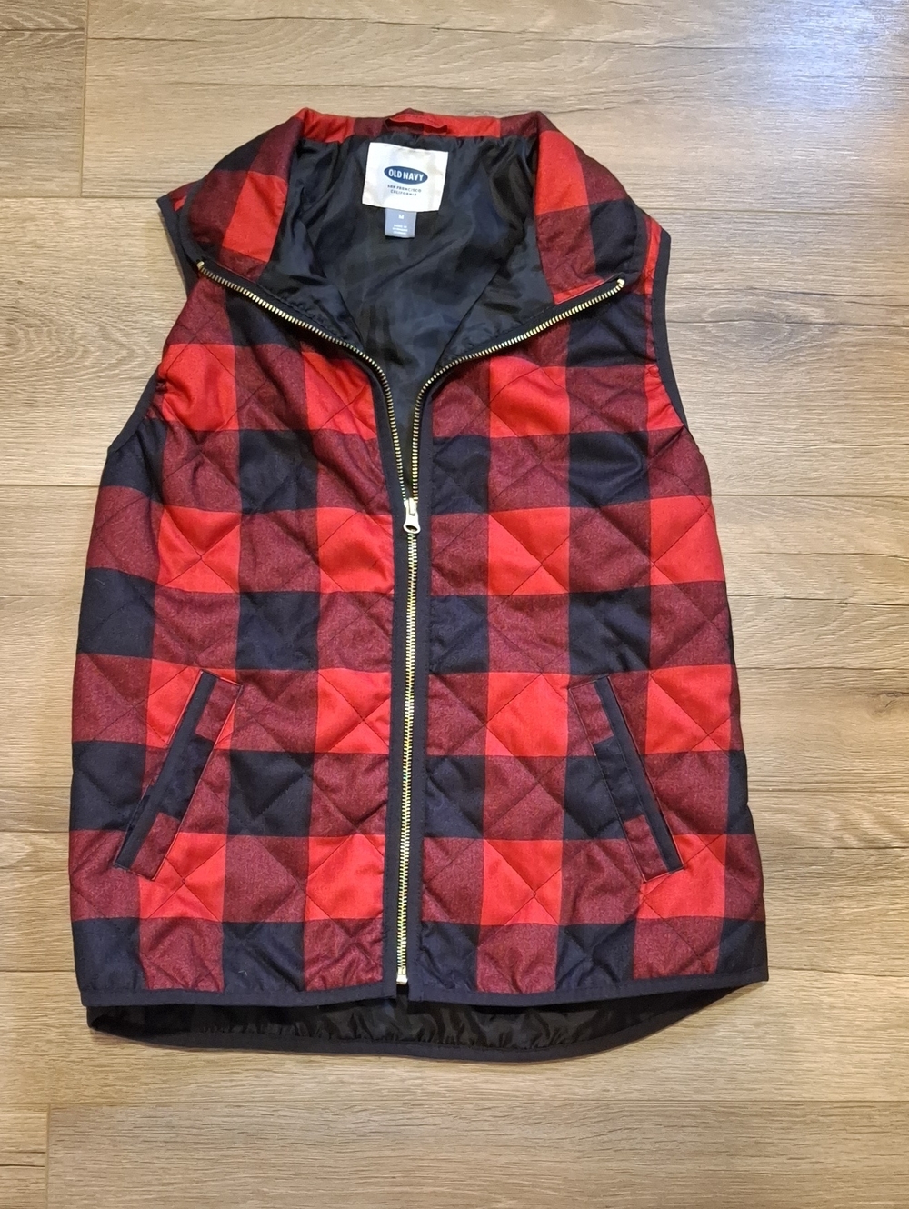 Old Navy Red and Black Quilted Buffalo Plaid Vest